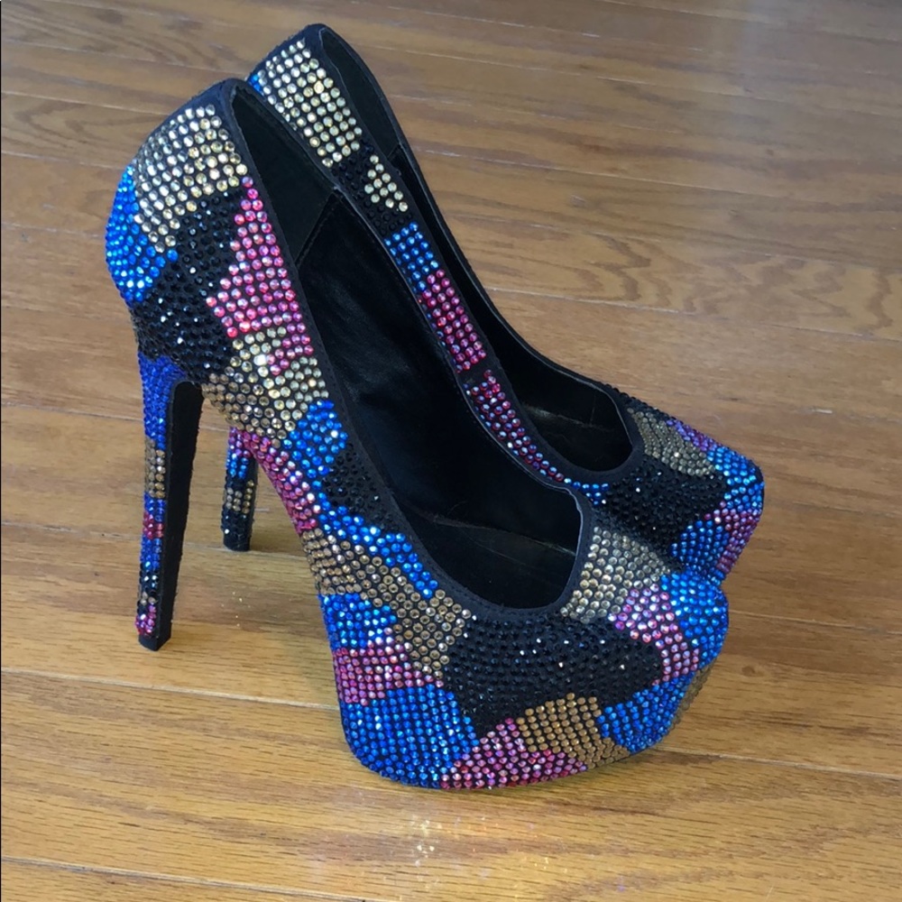 Multi-Colored Rhinestone Platform Heels - image 4